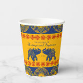 Indian Themed Elefanten bei Royal Blue Wedding Pappbecher (Rückseite)