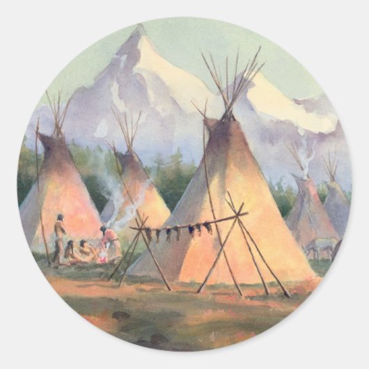 INDIAN TIPI CAMP by SHARON SHARPE Runder Aufkleber (Vorderseite)