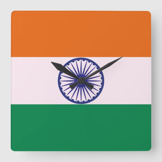 Indian Tricolor Tiranga Quadratische Wanduhr (Vorderseite)