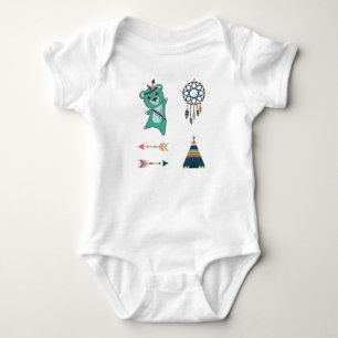 Indian Türkise Bären Stickers Tipi Baby Strampler