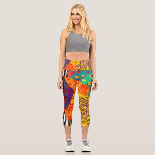 Indian Turkish Festive Patchwork Mandala Capri Leggings (Vorderseite)