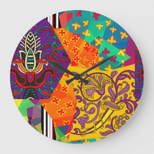 Indian Turkish Festive Patchwork Mandala Große Wanduhr