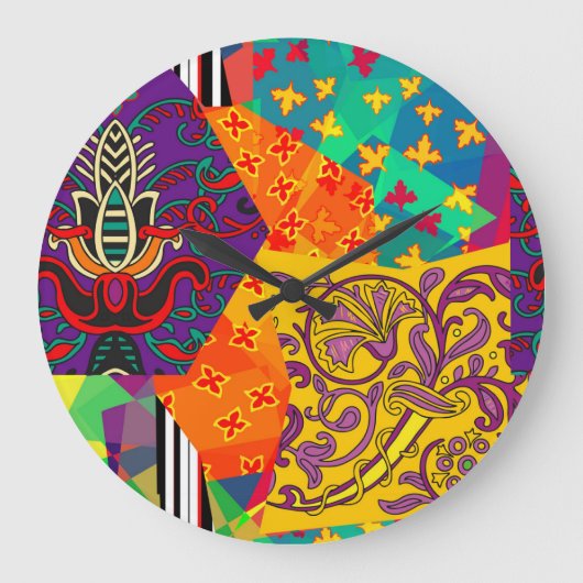 Indian Turkish Festive Patchwork Mandala Große Wanduhr (Vorderseite)
