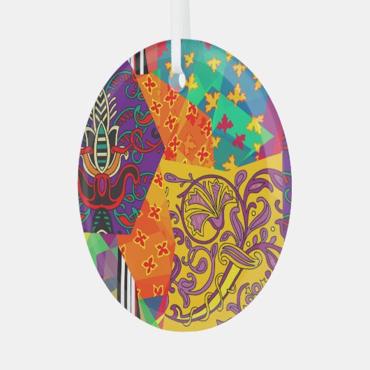 Indian Turkish Festive Patchwork Mandala Ornament Aus Glas (Vorderseite links)