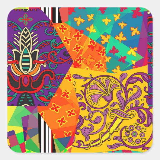 Indian Turkish Festive Patchwork Mandala Quadratischer Aufkleber (Vorderseite)