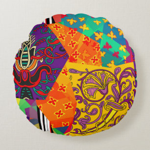 Indian Turkish Festive Patchwork Mandala Rundes Kissen