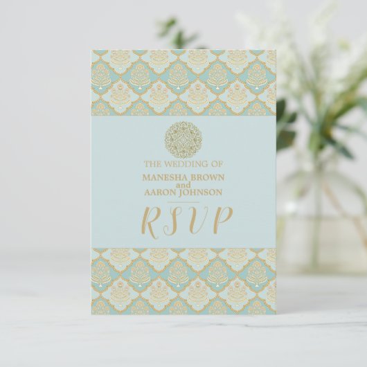 INDIAN TURQUOISE - RSVP-Karte für Hochzeiten RSVP Karte (Stehend Vorderseite)