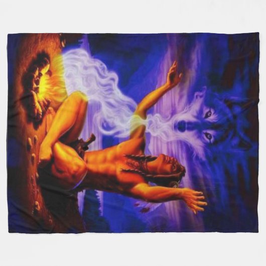 INDIAN UND WOLF FLEECEDECKE (Vorderseite (Horizontal))