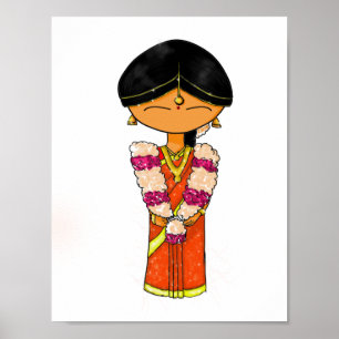 Indian Wedding Bride Floral Garland Orange Saree Poster