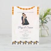 Indian Wedding Couple Invitation Elephant Einladung (Stehend Vorderseite)