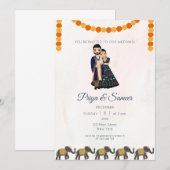 Indian Wedding Couple Invitation Elephant Einladung (Vorne/Hinten)