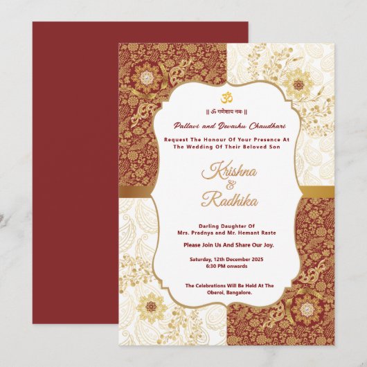Indian wedding ethnic luxury Hindu invitation Einladung (Vorne/Hinten)