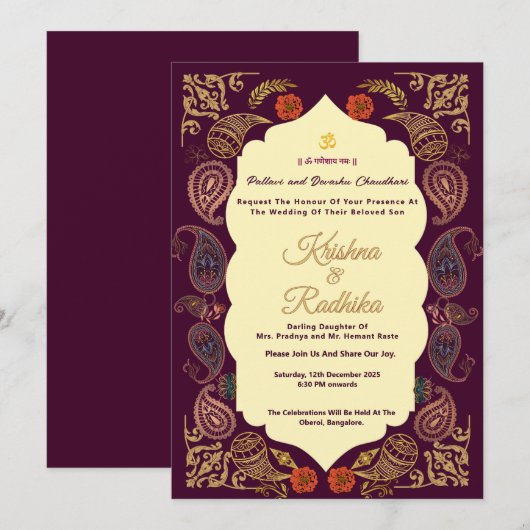 Indian wedding ethnic luxury Hindu invitation Einladung (Vorne/Hinten)