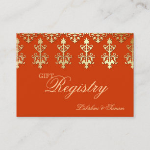 Indian Wedding Gift Registration Card Orange Gold Begleitkarte