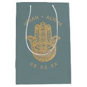 Indian Wedding Gold Blue Hamsa Henna Mittlere Geschenktüte (Vorderseite)