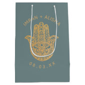 Indian Wedding Gold Blue Hamsa Henna Mittlere Geschenktüte (Rückseite)