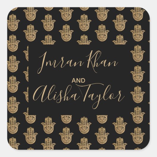 Indian Wedding Gold hamsa Henna Ankündigung Quadratischer Aufkleber (Vorderseite)