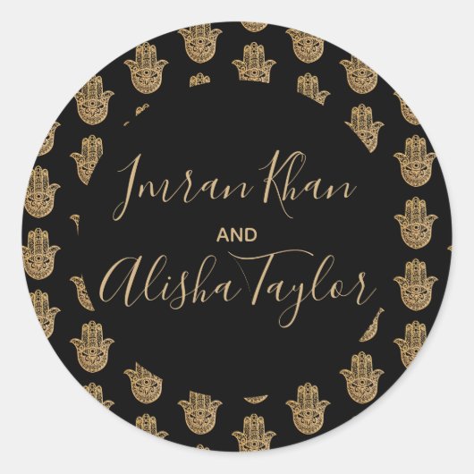 Indian Wedding Gold hamsa Henna Ankündigung Runder Aufkleber (Vorderseite)
