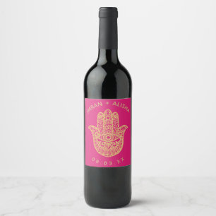 Indian Wedding Gold hamsa Henna Wine Label Weinetikett