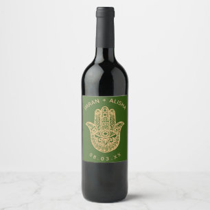 Indian Wedding Gold hamsa Henna Wine Label Weinetikett