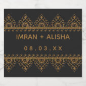 Indian Wedding Gold Henna Paisley Black Bierflaschenetikett (Einzelnes Label)