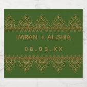 Indian Wedding Gold Henna Paisley Green Bierflaschenetikett (Einzelnes Label)