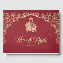 Indian Wedding Guest Book mit Ganesha, Red, Gold