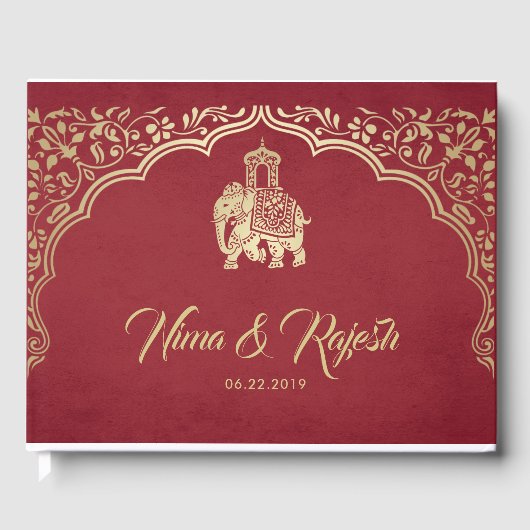 Indian Wedding Guest Book mit Ganesha, Red, Gold Gästebuch (Vorderseite)