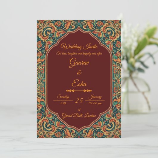 Indian Wedding Invitation (Mughal Version) Einladung (Stehend Vorderseite)