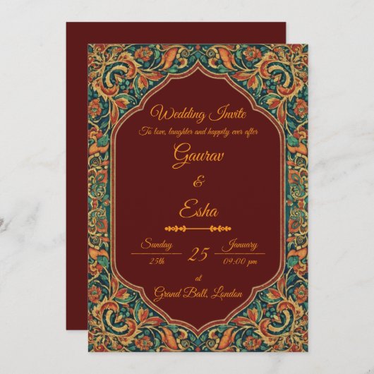 Indian Wedding Invitation (Mughal Version) Einladung (Vorne/Hinten)