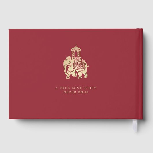 Indian Wedding Invitation, Red, Gold, Ganesha Gästebuch (Rückseite)
