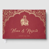 Indian Wedding Invitation, Red, Gold, Ganesha Gästebuch (Vorderseite)