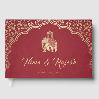 Indian Wedding Invitation, Red, Gold, Ganesha Gästebuch