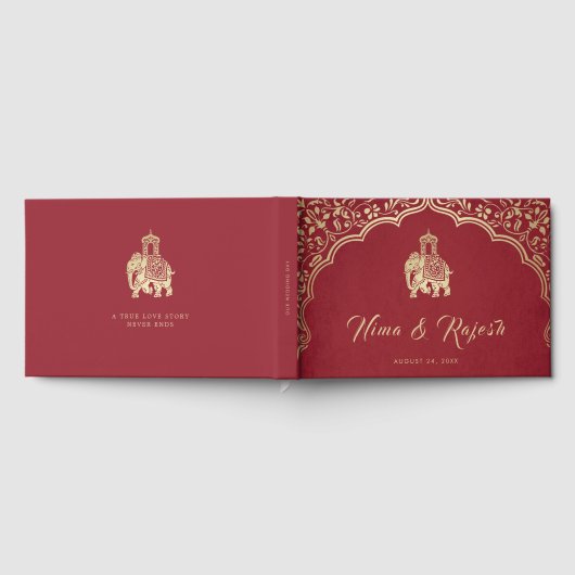 Indian Wedding Invitation, Red, Gold, Ganesha Gästebuch (Voll)