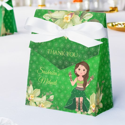 Indian wedding Mehndi green cartoon favor Geschenkschachtel