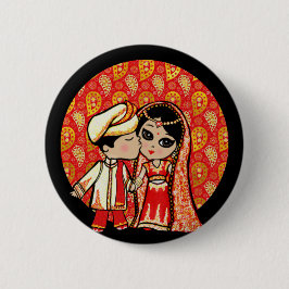 Indian Wedding Niedlich Bride Groom Cartoon Button