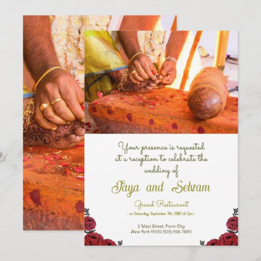 Indian Wedding Rose Blumenthema Einladung (Vorne/Hinten)