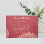 Indian Wedding RSVP Card, Mehndi, rot, gold Karte (Stehend Vorderseite)