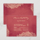 Indian Wedding RSVP Card, Mehndi, rot, gold Karte (Vorne/Hinten)