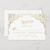 Indian Wedding RSVP Card, White and Gold (Vorne/Hinten)