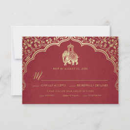 Indian Wedding RSVP Card, White and Gold Einladung
