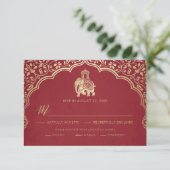 Indian Wedding RSVP Card, White and Gold Einladung (Stehend Vorderseite)