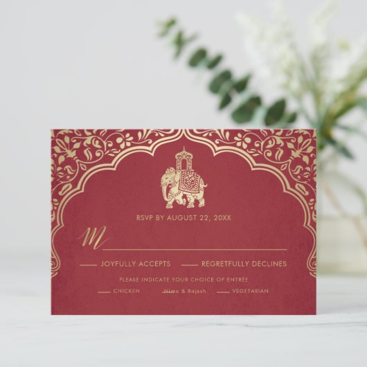 Indian Wedding RSVP Card, White and Gold Einladung (Stehend Vorderseite)