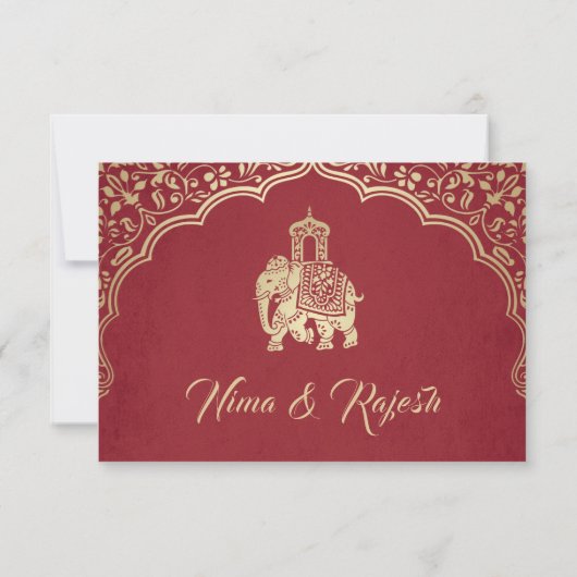 Indian Wedding RSVP Card, White and Gold Einladung (Rückseite)