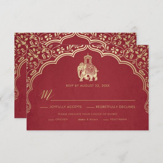 Indian Wedding RSVP Card, White and Gold Einladung (Vorne/Hinten)