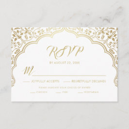 Indian Wedding RSVP Card, White and Gold Karte