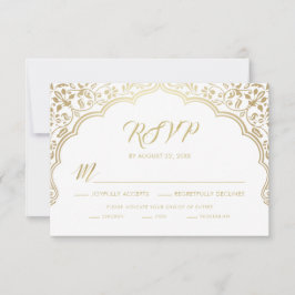 Indian Wedding RSVP Card, White and Gold Karte
