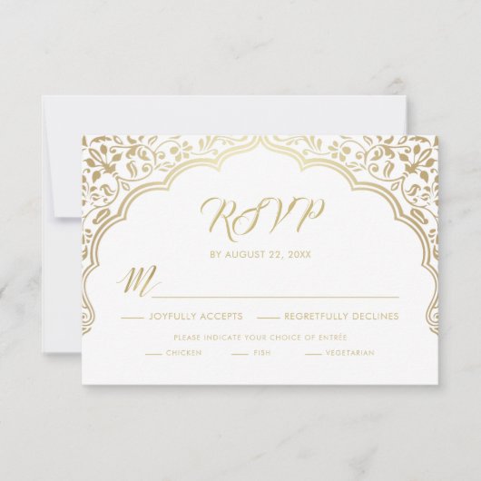 Indian Wedding RSVP Card, White and Gold Karte (Vorderseite)