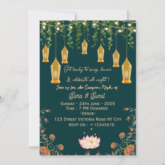 Indian Wedding Sangeet Night Ceremony Invitations  Einladung (Vorderseite)