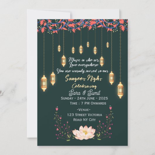Indian Wedding Sangeet Night Ceremony Invitations  Einladung (Vorderseite)